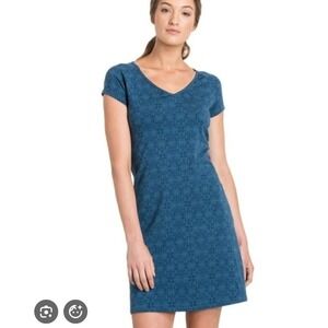 Kuhl Oriana Open Back Short Sleeve Blue Printed Jersey Dress Coolplus Tencel- XL